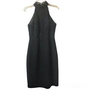 Vintage Le Chateau Sleeveless High Collar Prom Dress w/ Flowers Sequins